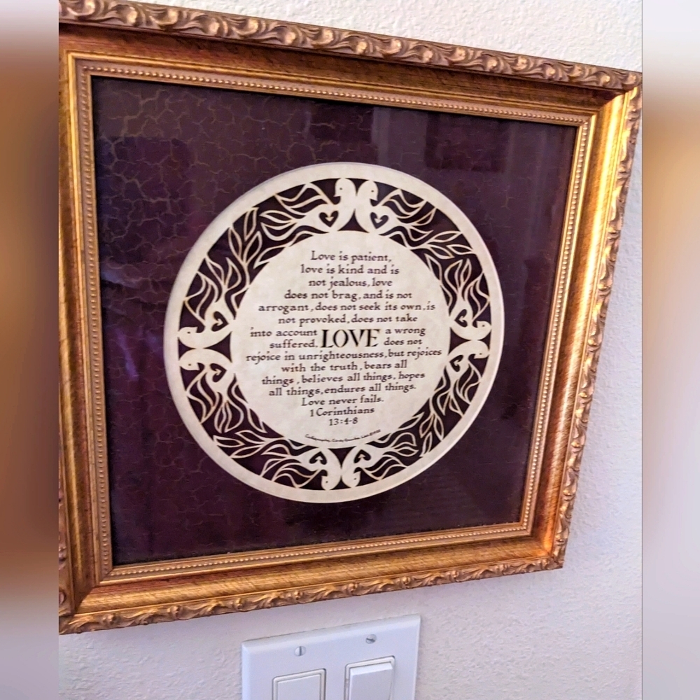 Framed 1 Corinthians 13 Love Chapter Laser Art Cindy Jacobs 1988 Wedding - Picture 2 of 3